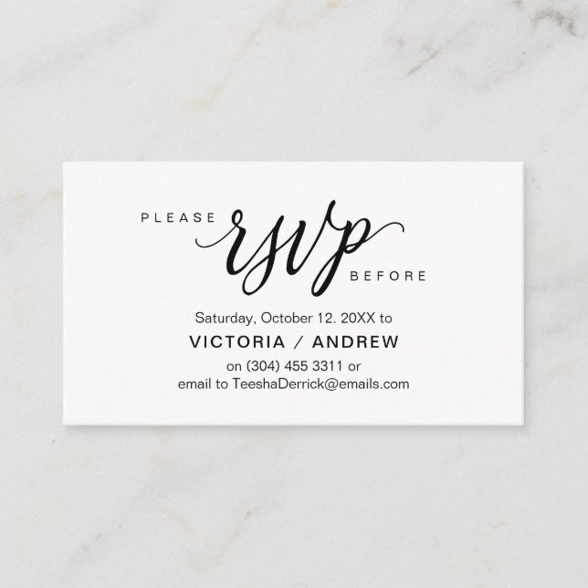 Cartão De Informações Script preto estético, resposta de RSVP de Partido (Frente)