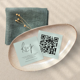 Cartão De Informações Script QR Code Mint Green Wedding RSVP