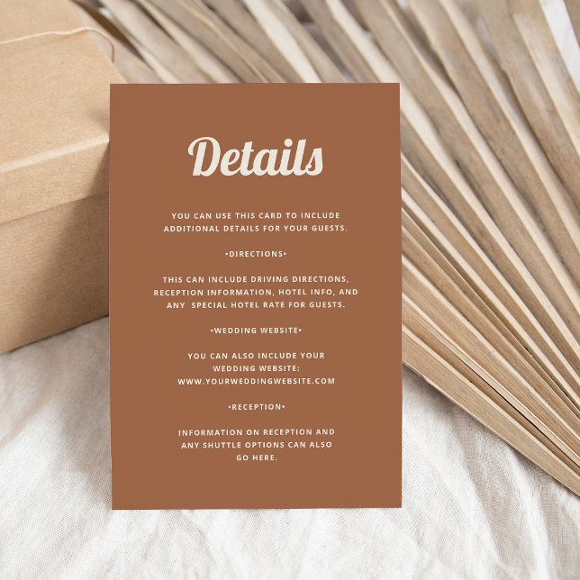 Cartão De Informações Script Retroativo | Detalhes do Convidado de Casam (A trendy, vintage style wedding details card with retro script)