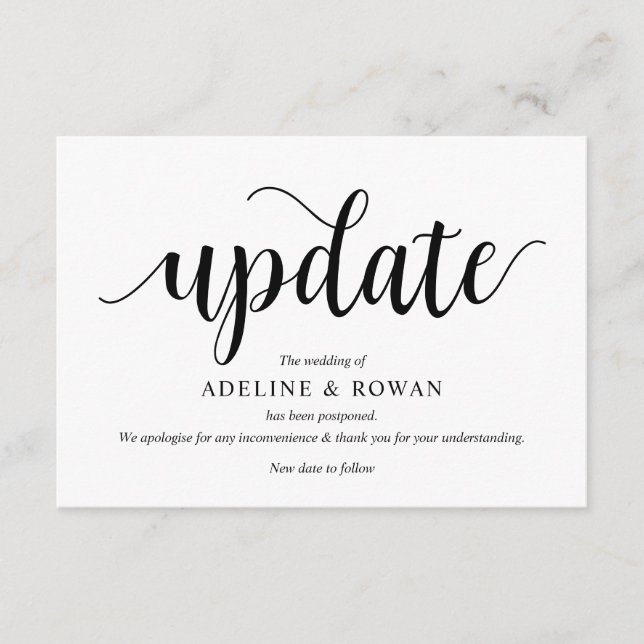 Cartão De Informações Script Russo, Preto, Adiamento de Casamento, Editá (Frente)