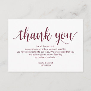Cartão De Informações Script Rústico, Borgonha, Agradecimento de Casamen