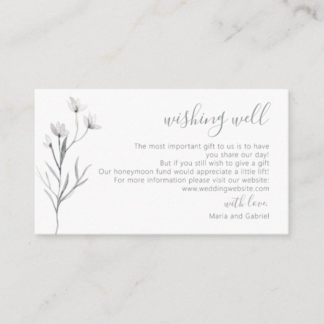 Cartão De Informações Script simples. Casamento Botânico Desejando Bem (Frente)