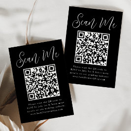 Cartão De Informações Script Simples Código QR Preto e Branco para RSVP