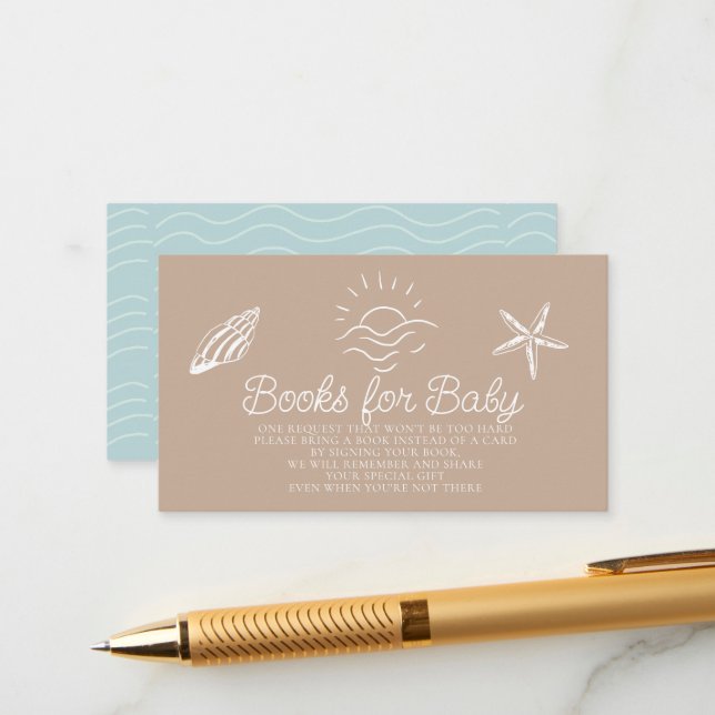Cartão De Informações Sea You Soon Brown Baby Shower Book Request (Frente/Verso In Situ)