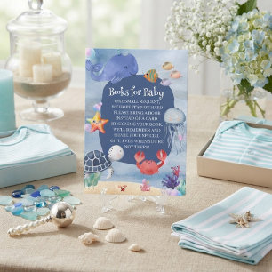 Cartão De Informações Sea You Soon menino azul aquarela criaturas marinh