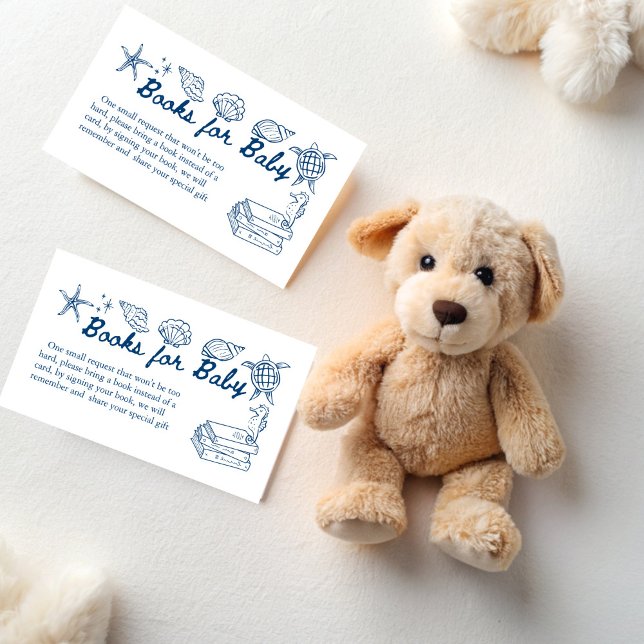Cartão De Informações Sea you soon seashells baby shower book request (Sea you soon seashells baby shower book request enclosure card blue seaside books for baby)