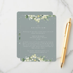 Cartão De Informações Seafoam Snowberry+Eucalyptus Recepção de casamento