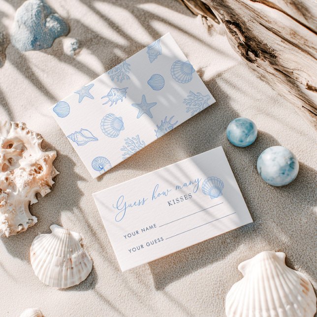 Cartão De Informações Seashell Bridal Shower guess how many kisses (Criador carregado)