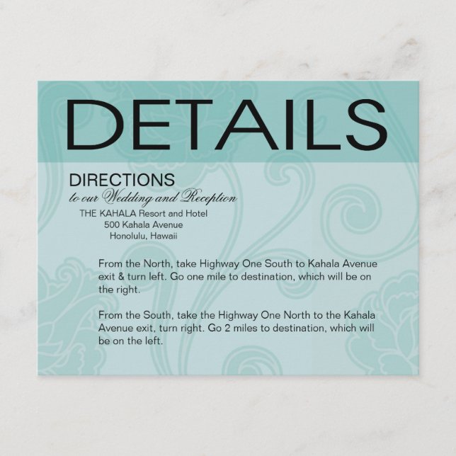 Cartão De Informações Seashell Dreams Beach Wedtions Directions aqua (Frente)