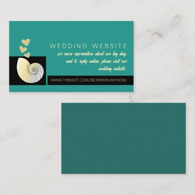 Cartão De Informações Seashell e Hearts, Site de Casamento de Praia (Frente/Verso)
