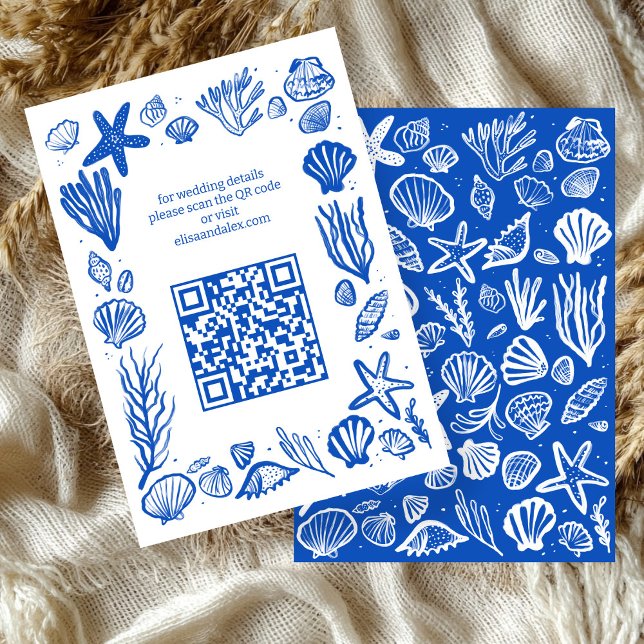 Cartão De Informações Seashells Frame Beach Wedding CUSTOM QR Code (Seashells Frame Beach Wedding CUSTOM QR Code Enclosure Card
)
