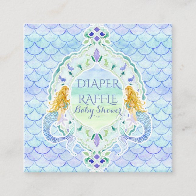 Cartão De Informações Sereia Chá de fraldas Fralda Raffle Watercolor (Frente)