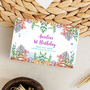 Cartão De Informações Sereia primeiro aniversario Do Mar