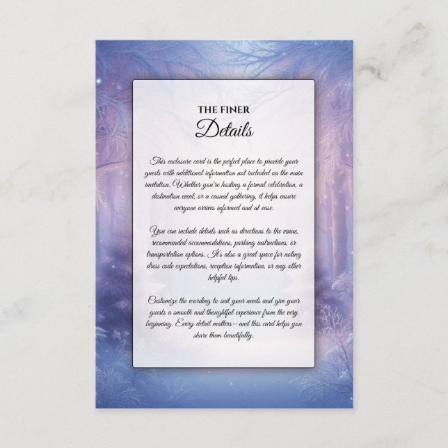 Cartão De Informações Serenata de queda de neve lavanda de inverno (Frente)