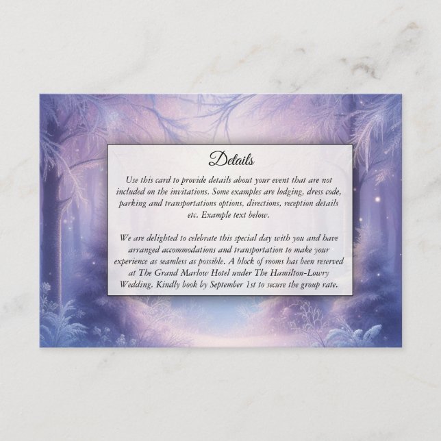 Cartão De Informações Serenata de queda de neve lavanda de inverno (Frente)