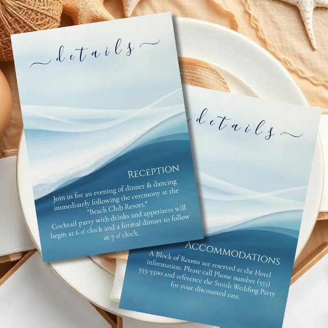 Cartão De Informações Serene Blue Abstract Beach Wedding Details (Serene Blue Abstract Beach Wedding Details Enclosure Card )