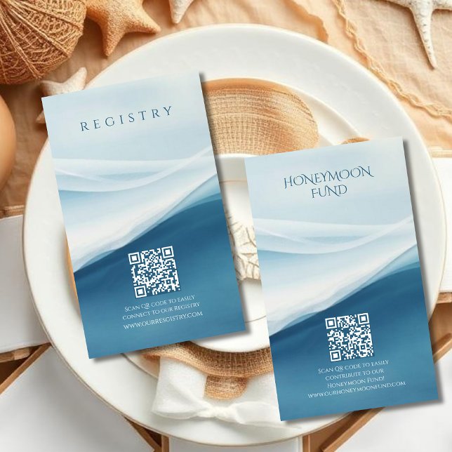 Cartão De Informações Serene Blue Abstract Beach Wedding Regirstry (Serene Blue Abstract Beach Wedding Regiistry and honeymoon fund )