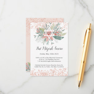Cartão De Informações Serviço de Bat Mitzvah Floral Elegante Rosê