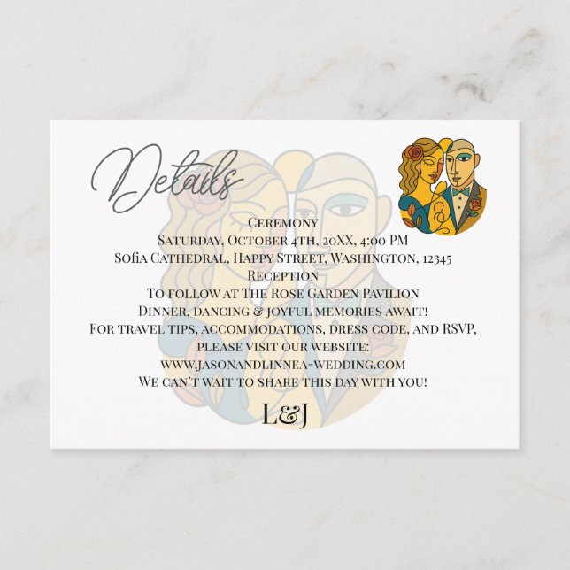 Cartão De Informações Silhueta Artística Destino Casamento Arte Moderna (Frente)