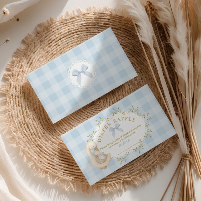 Cartão De Informações Silly Goose Blue Bow Gingham Diaper raffle ticket (Criador carregado)