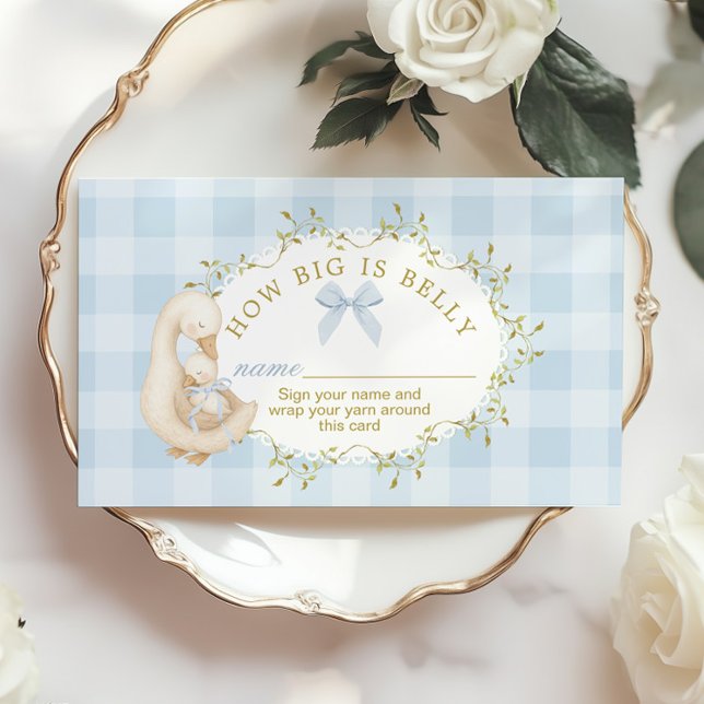 Cartão De Informações Silly Goose Blue Bow Gingham How big is belly (Criador carregado)