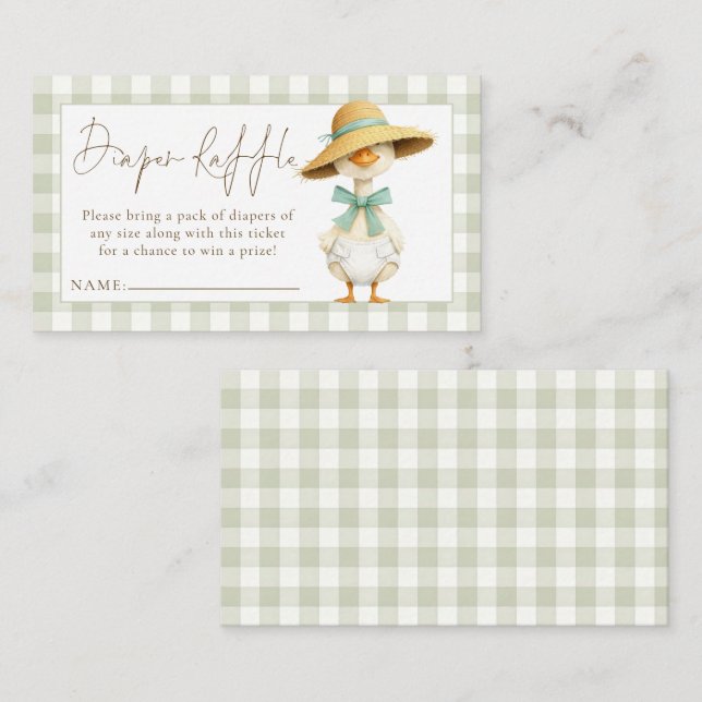 Cartão De Informações Silly Goose Gingham Diaper Raffle Baby Shower  (Frente/Verso)