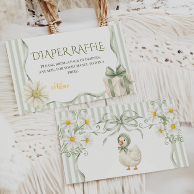 Cartão De Informações Silly Goose Sage Green Neutral Baby Shower Diaper (Criador carregado)