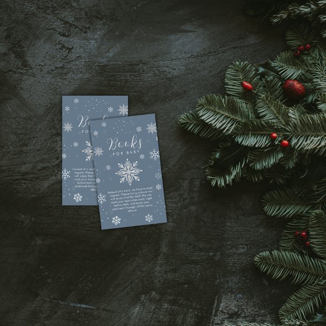 Cartão De Informações Silver Blue Magical Snowflake Books Baby Shower  (Silver Blue Magical Snowflake Books Baby Shower Enclosure Card)