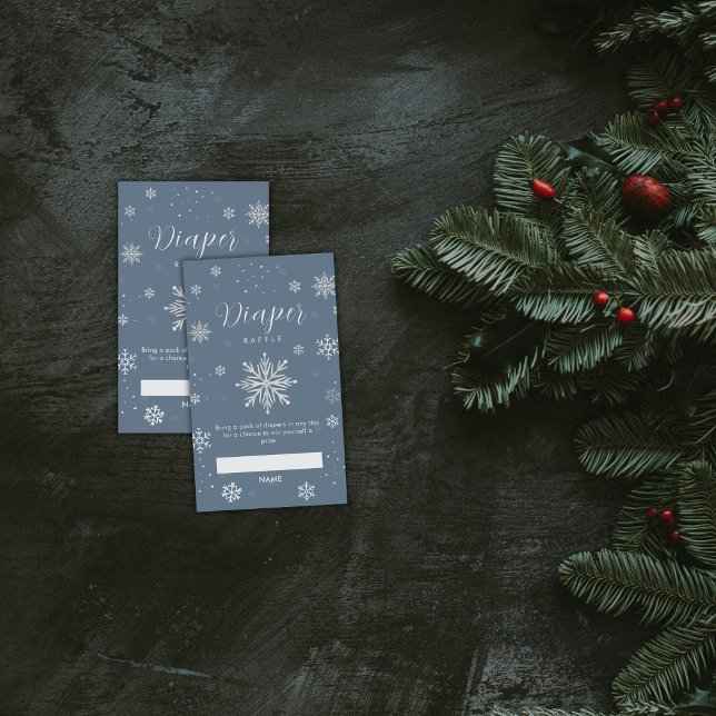 Cartão De Informações Silver Blue Snowflake Diaper Raffle Baby Shower  (Silver Blue Snowflake Diaper Raffle Baby Shower Enclosure Card)