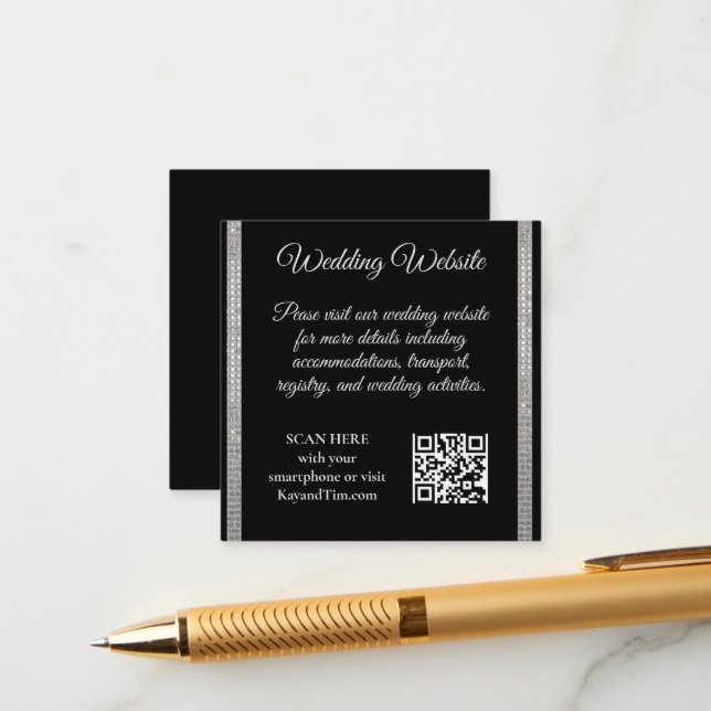 Cartão De Informações Silver Border on Black Wedding  (Frente/Verso In Situ)
