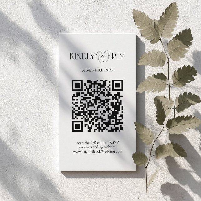 Cartão De Informações Simple Black and White Wedding RSVP Qr Code  (Criador carregado)