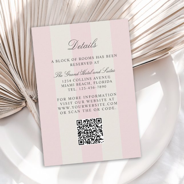 Cartão De Informações Simple Blush Pink Cabana Stripes Wedding Details (Criador carregado)