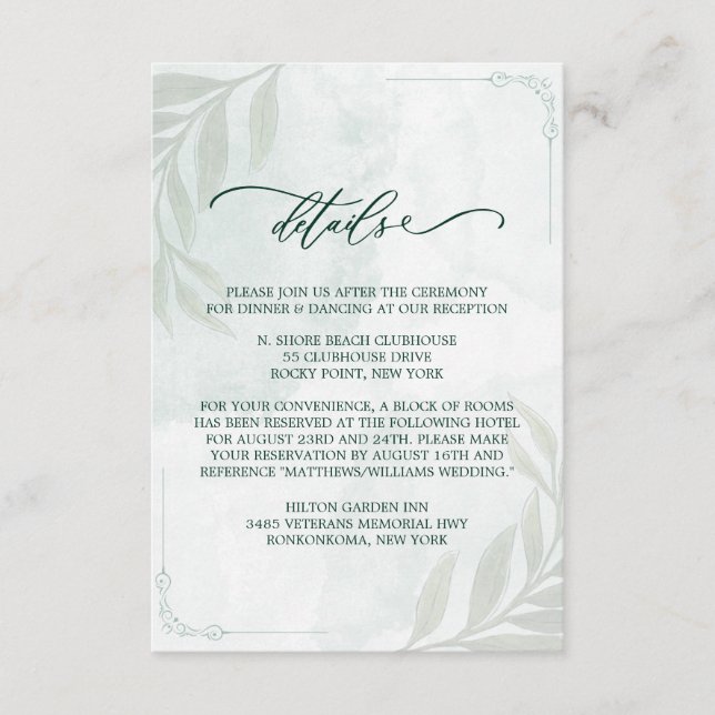 Cartão De Informações Simple Elegant Floral Wedding Enclosure Card (Frente)