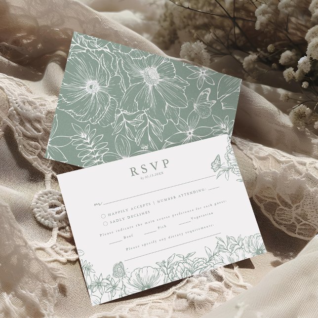 Cartão De Informações Simple Elegant Sage Green Garden Wedding RSVP (Criador carregado)
