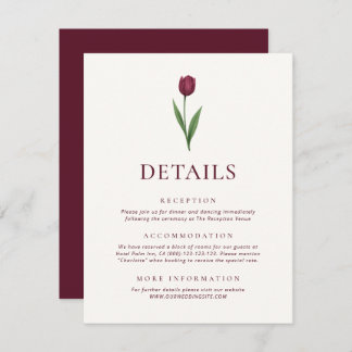 Cartão De Informações Simple Ivory Minimalist Tulip Wedding Details