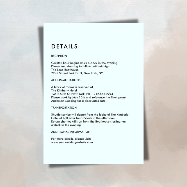 Cartão De Informações Simple Light Blue Wedding Details  (Simple Light Blue Wedding Details Enclosure Card)