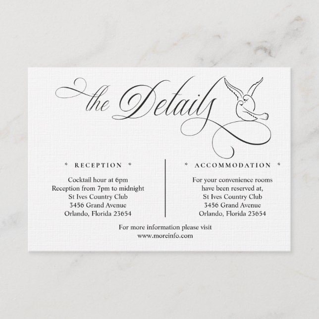 Cartão De Informações Simple Love Birds Script Details Enclosure Card (Frente)