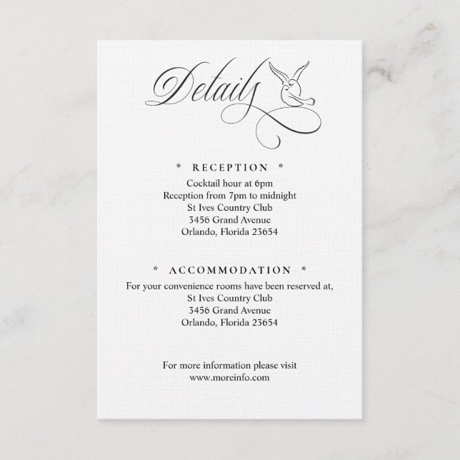 Cartão De Informações Simple Love Birds Script Details Enclosure Card (Frente)