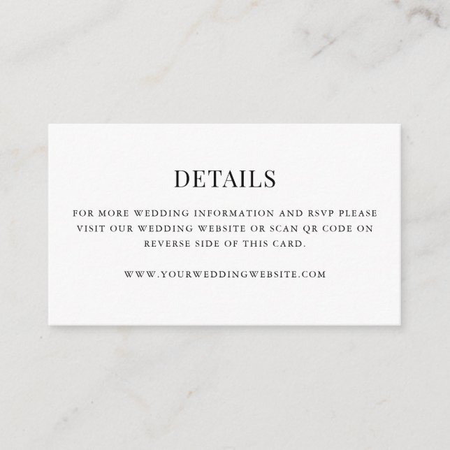 Cartão De Informações Simple Modern QR Code Wedding Details Mini  (Frente)