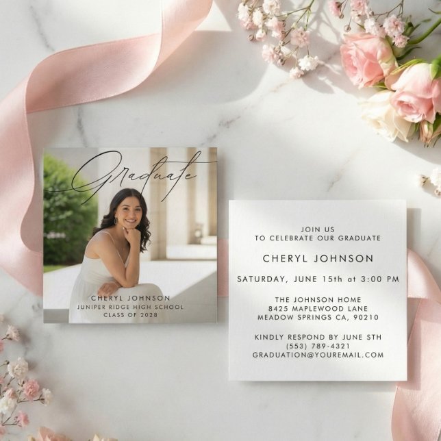 Cartão De Informações Simple Photo Graduation Invitation Enclosure Card (Criador carregado)