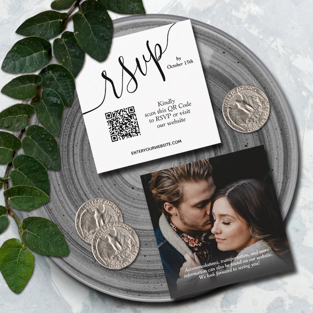 Cartão De Informações Simple Photo QR Code Wedding (2.5" x 2.5" Photo QR code wedding RSVP cards)
