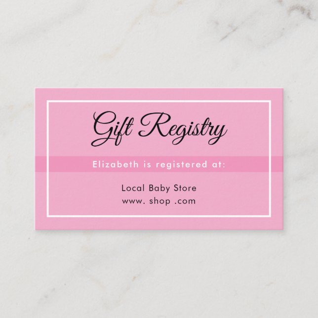 Cartão De Informações Simple Pink Registry Babyshower Enclosure Card (Frente)