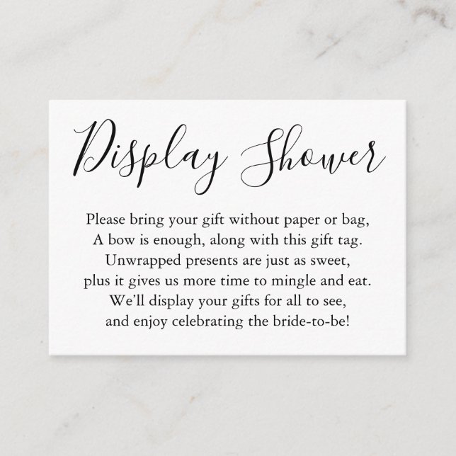 Cartão De Informações Simple Plain Display Bridal Shower Black & White (Frente)