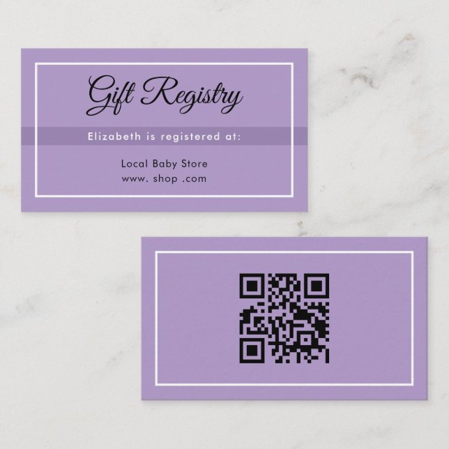 Cartão De Informações Simple Purple Babyshower QRRegistry Enclosure Card (Frente/Verso)