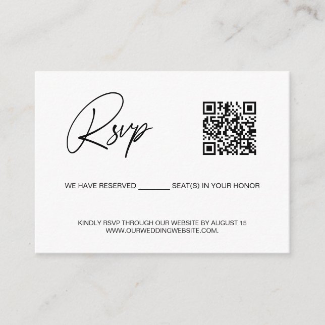 Cartão De Informações Simple reserved seat QR CODE rsvp wedding website (Frente)