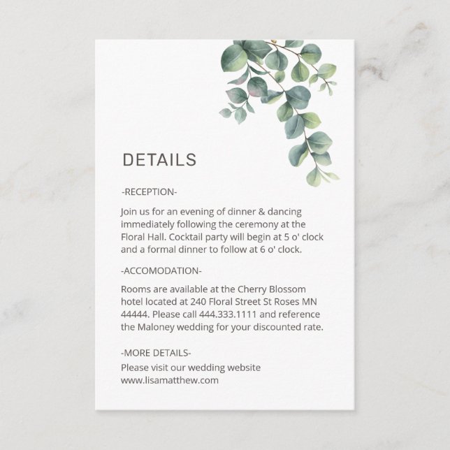 Cartão De Informações Simple Watercolor Leave Greenery Wedding (Frente)