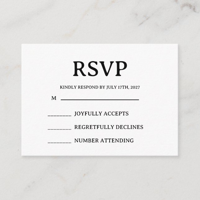 Cartão De Informações Simple Wedding RSVP Enclosure Card (Frente)