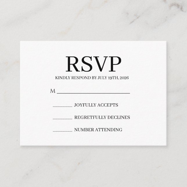 Cartão De Informações Simple Wedding RSVP Enclosure Card (Frente)