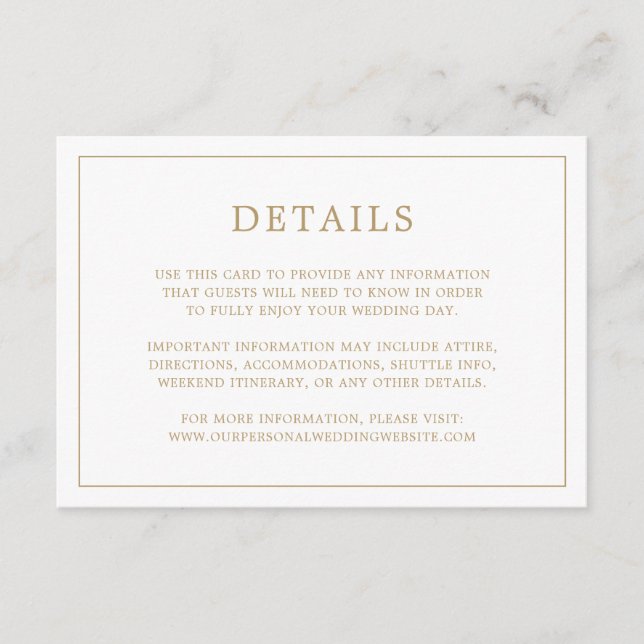 Cartão De Informações Simples Casamento Dourado Monograma Elegante (Frente)