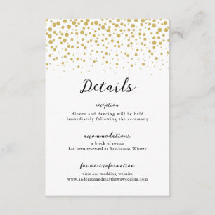 Cartão De Informações Simples Casamento Elegante Dourado de Confetti